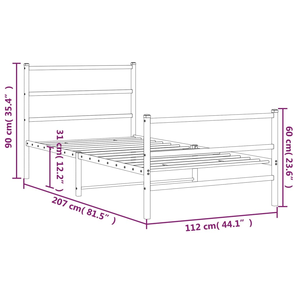 Bedframe met hoofd- en voeteneinde metaal zwart 107x203 cm is nu te koop bij PeponiXL, paradijselijk wonen!