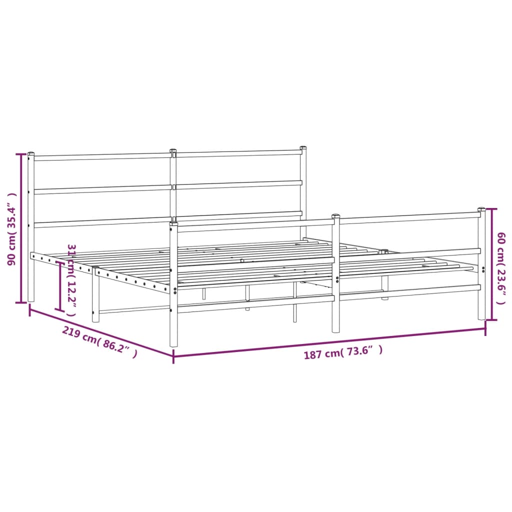 Bedframe met hoofd- en voeteneinde metaal zwart 183x213 cm is nu te koop bij PeponiXL, paradijselijk wonen!