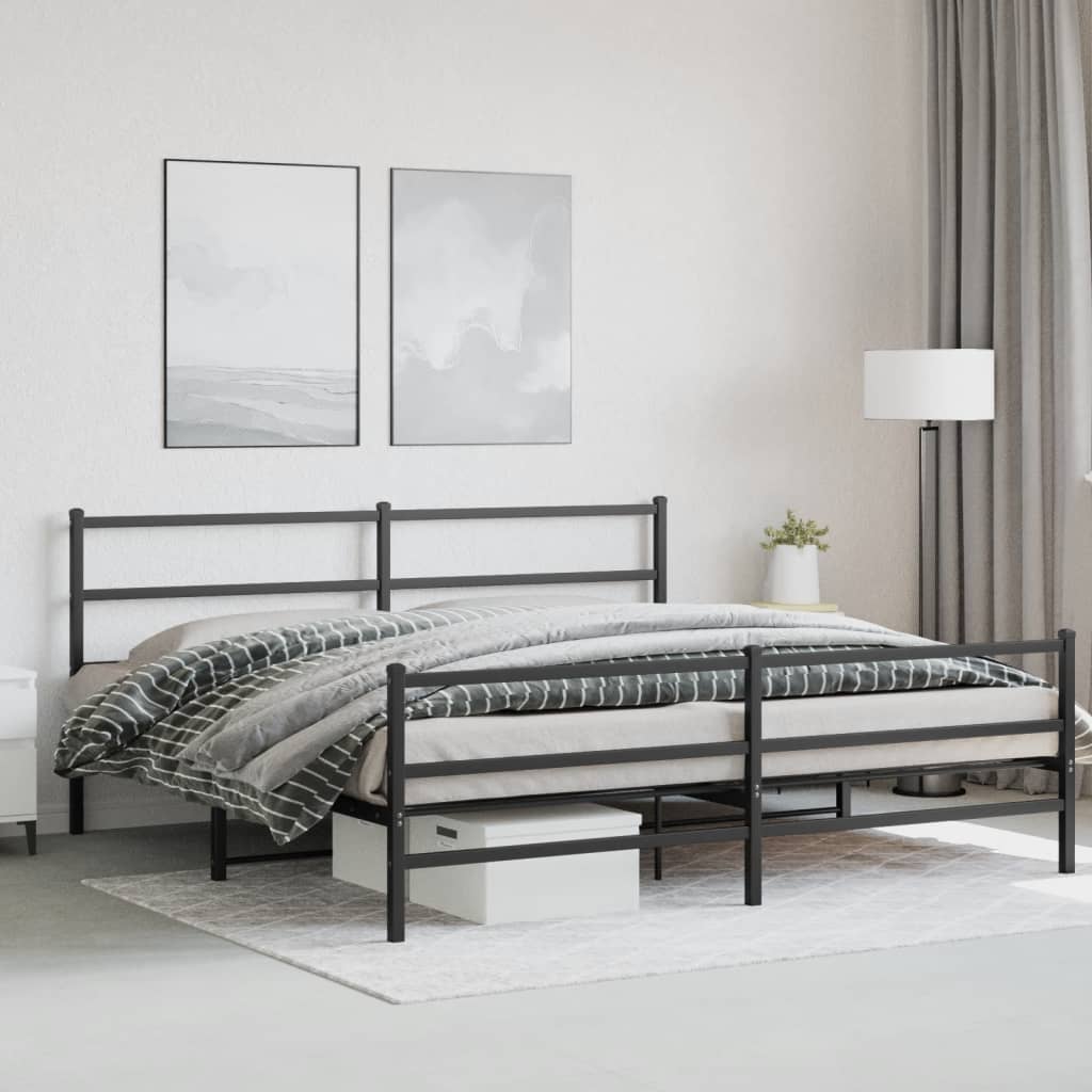 Bedframe met hoofd- en voeteneinde metaal zwart 193x203 cm is nu te koop bij PeponiXL, paradijselijk wonen!