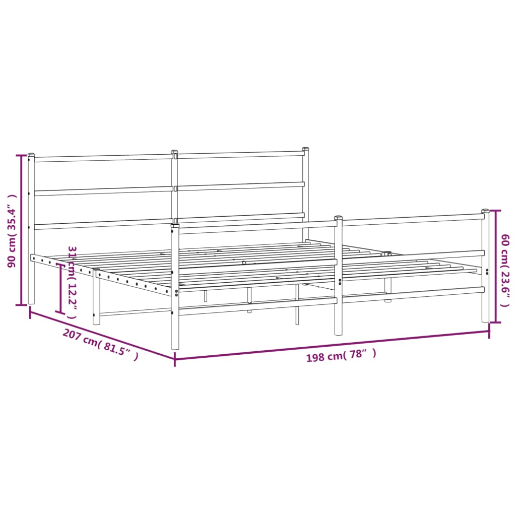 Bedframe met hoofd- en voeteneinde metaal zwart 193x203 cm is nu te koop bij PeponiXL, paradijselijk wonen!