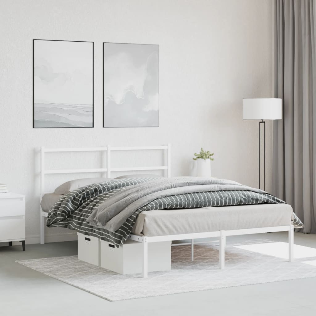 Bedframe met hoofdbord metaal wit 135x190 cm is nu te koop bij PeponiXL, paradijselijk wonen!