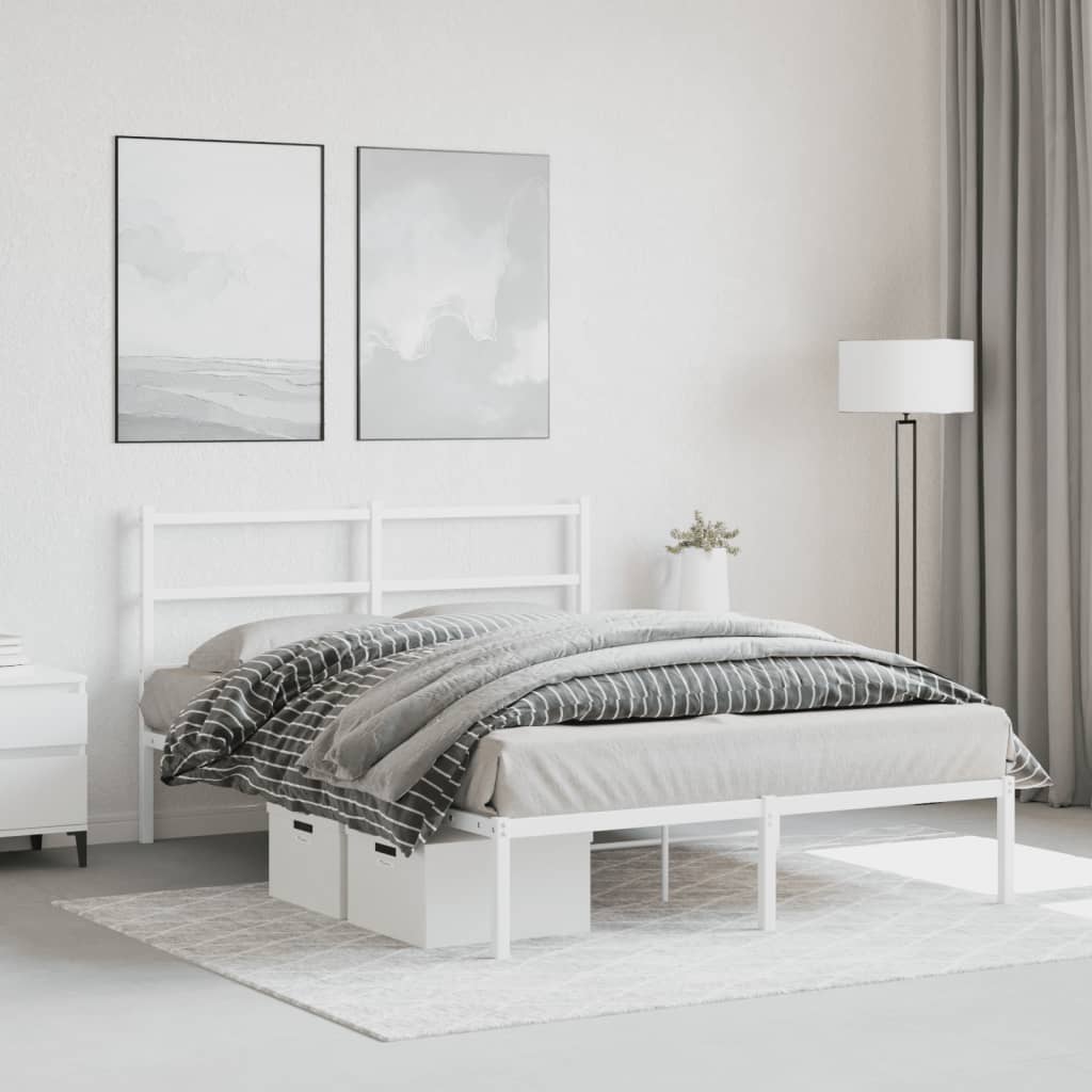 Bedframe met hoofdbord metaal wit 140x200 cm is nu te koop bij PeponiXL, paradijselijk wonen!