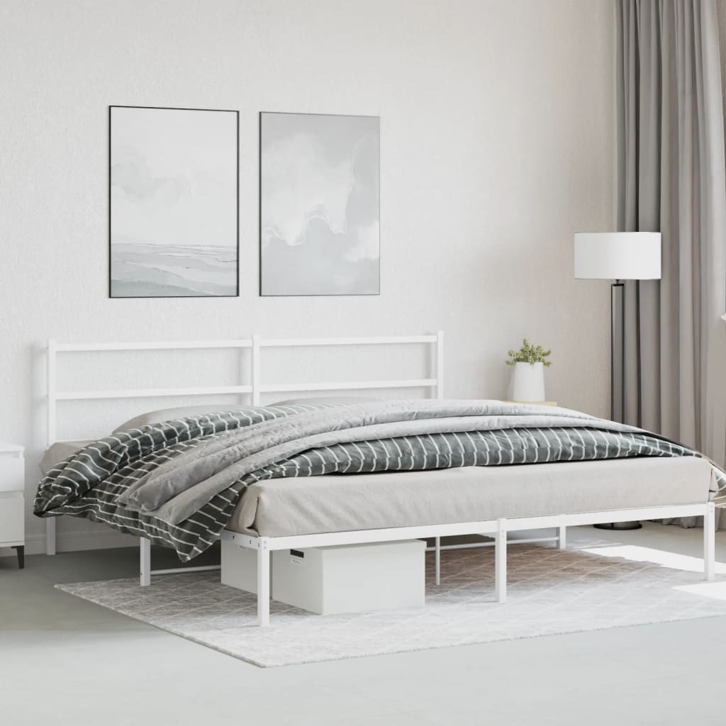 Bedframe met hoofdbord metaal wit 183x213 cm is nu te koop bij PeponiXL, paradijselijk wonen!