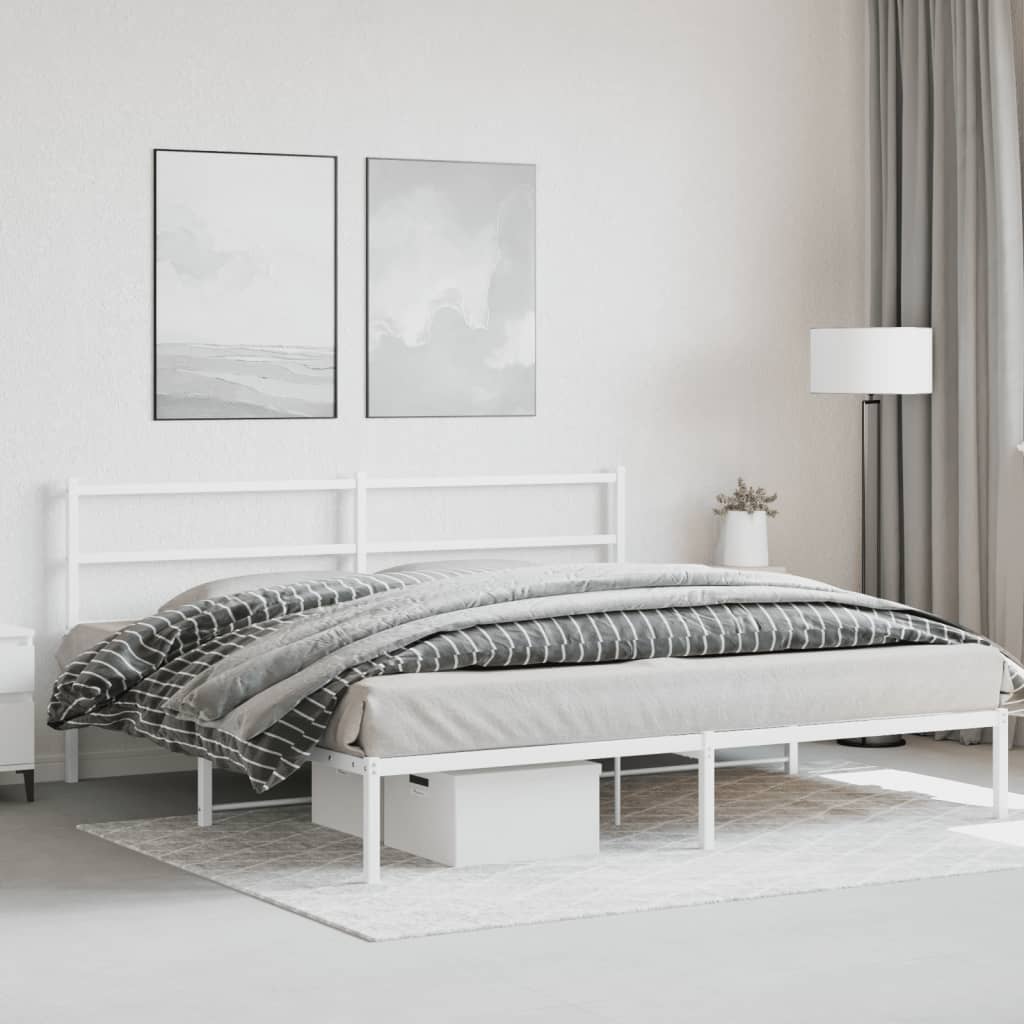Bedframe met hoofdbord metaal wit 193x203 cm is nu te koop bij PeponiXL, paradijselijk wonen!
