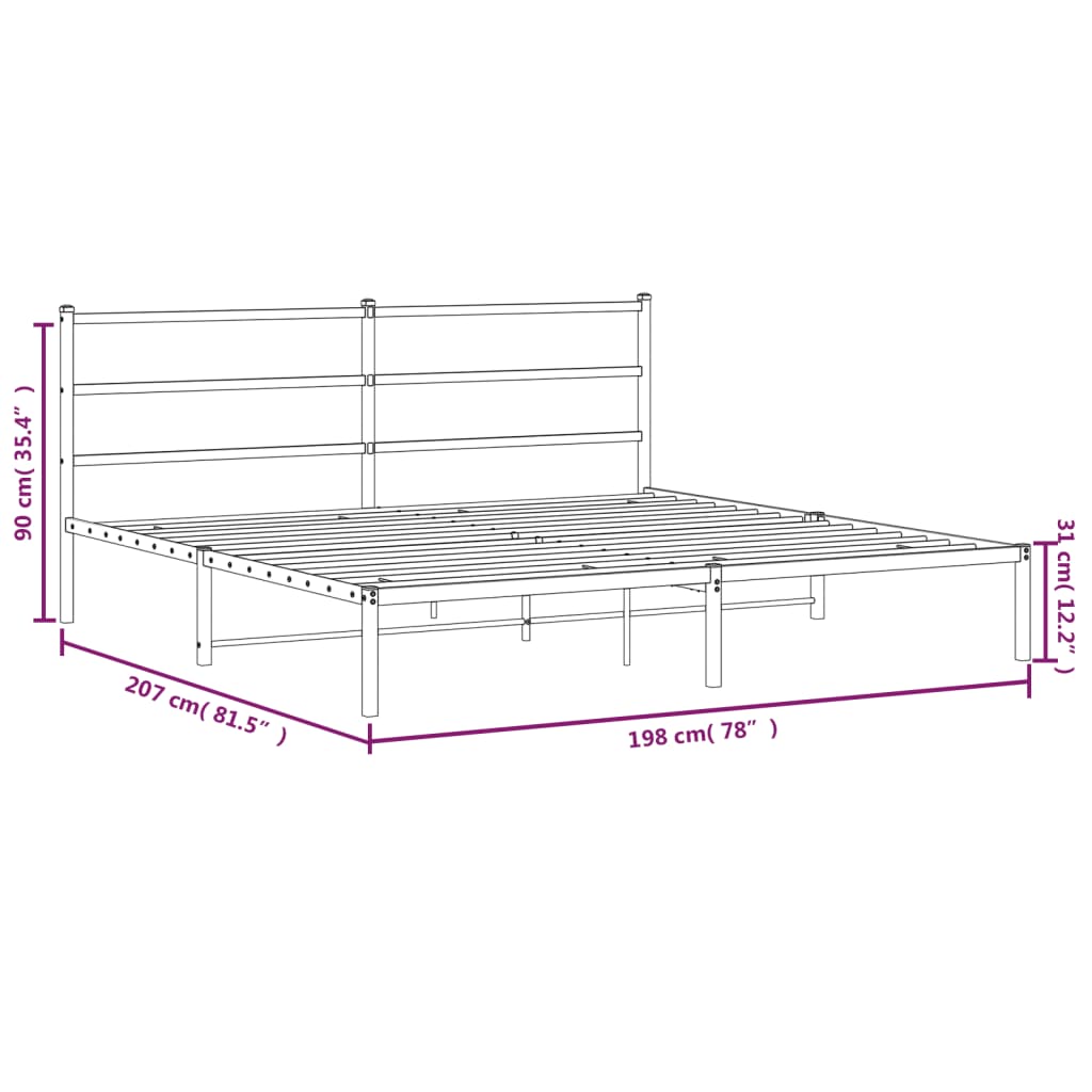Bedframe met hoofdbord metaal wit 193x203 cm is nu te koop bij PeponiXL, paradijselijk wonen!