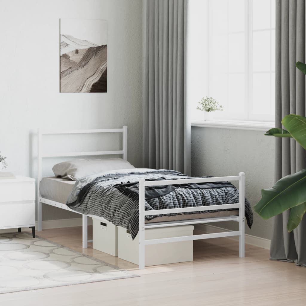 Bedframe met hoofd- en voeteneinde metaal wit 90x190 cm is nu te koop bij PeponiXL, paradijselijk wonen!