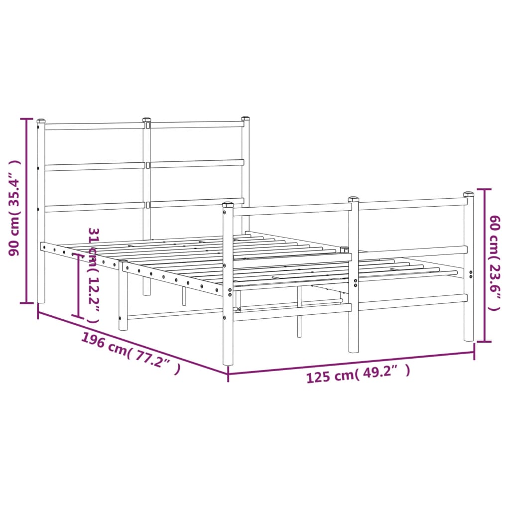 Bedframe met hoofd- en voeteneinde metaal wit 120x190 cm is nu te koop bij PeponiXL, paradijselijk wonen!