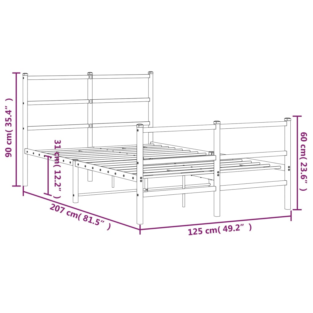 Bedframe met hoofd- en voeteneinde metaal wit 120x200 cm is nu te koop bij PeponiXL, paradijselijk wonen!