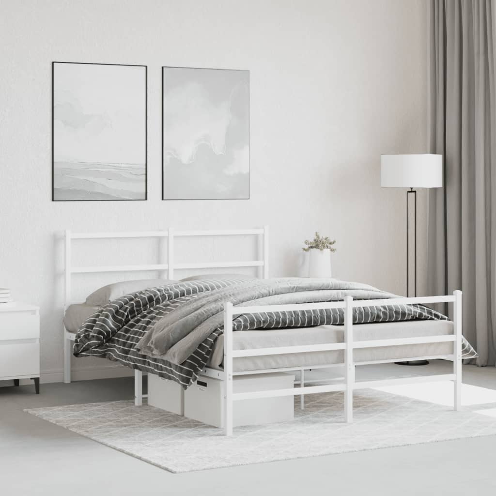 Bedframe met hoofd- en voeteneinde metaal wit 135x190 cm is nu te koop bij PeponiXL, paradijselijk wonen!
