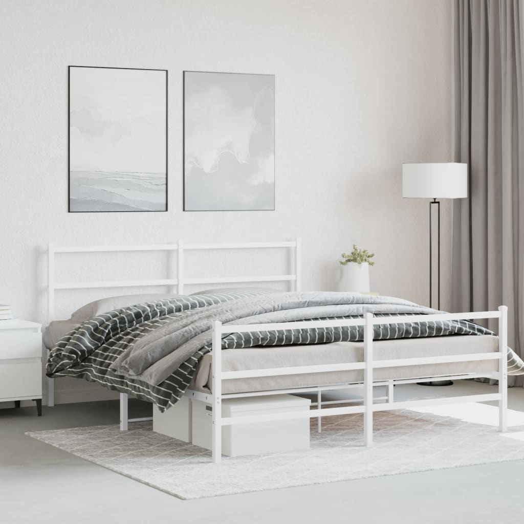 Bedframe met hoofd- en voeteneinde metaal wit 150x200 cm is nu te koop bij PeponiXL, paradijselijk wonen!