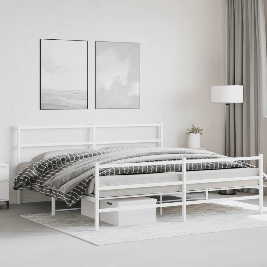 Bedframe met hoofd- en voeteneinde metaal wit 200x200 cm is nu te koop bij PeponiXL, paradijselijk wonen!