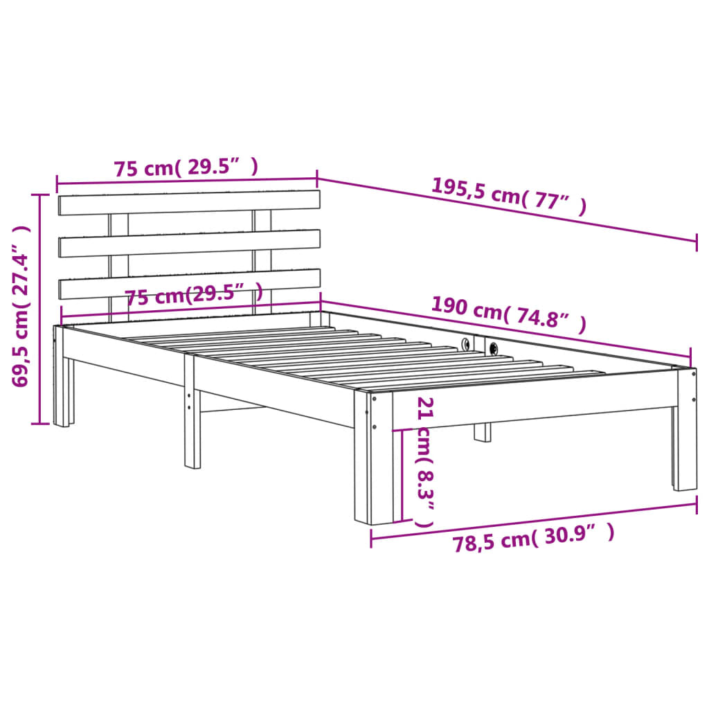 Bedframe zonder matras massief grenenhout wasbruin 75x190 cm is nu te koop bij PeponiXL, paradijselijk wonen!