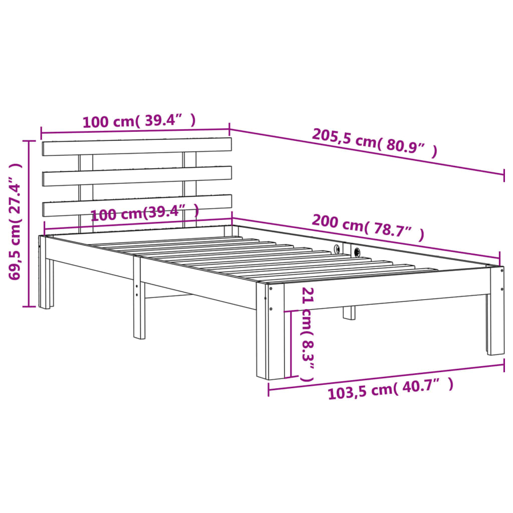 Bedframe zonder matras massief grenenhout wasbruin 100x200 cm is nu te koop bij PeponiXL, paradijselijk wonen!