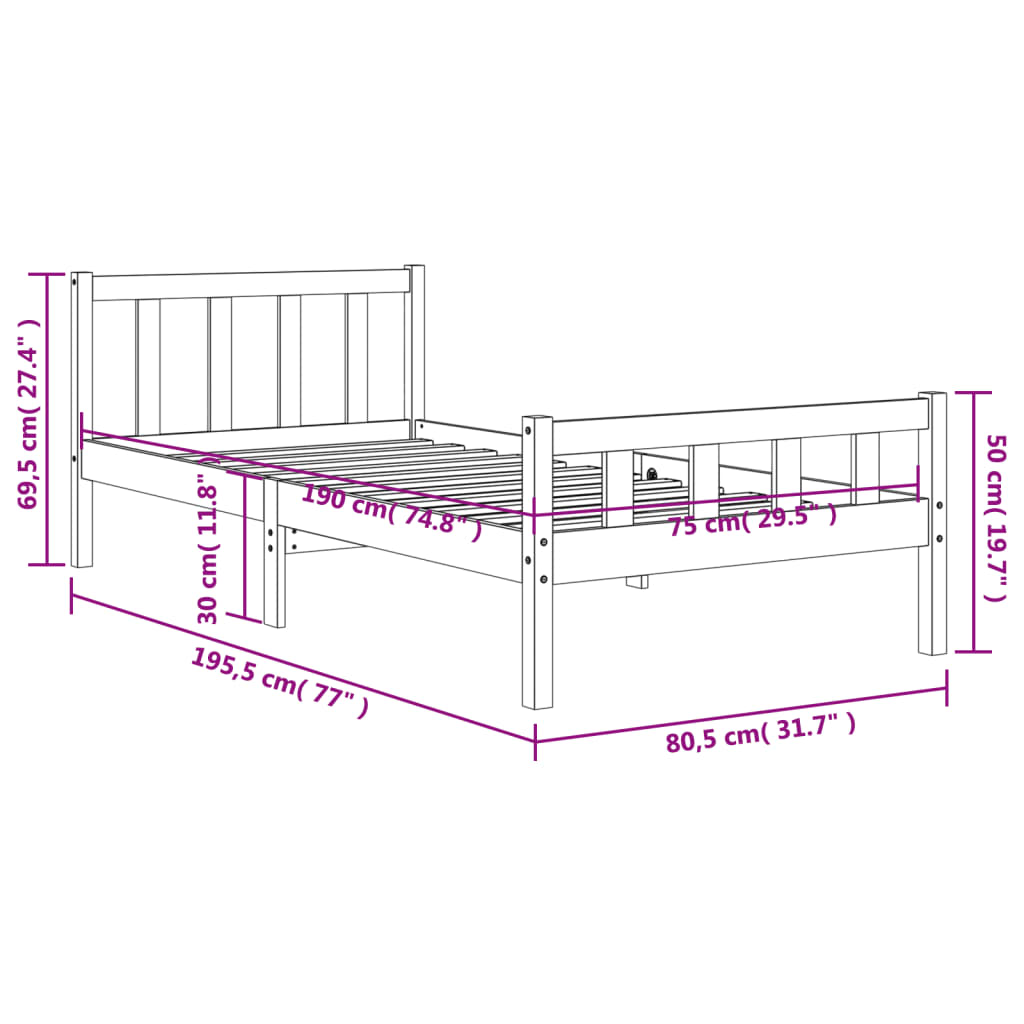 Bedframe zonder matras massief grenenhout wasbruin 75x190 cm is nu te koop bij PeponiXL, paradijselijk wonen!