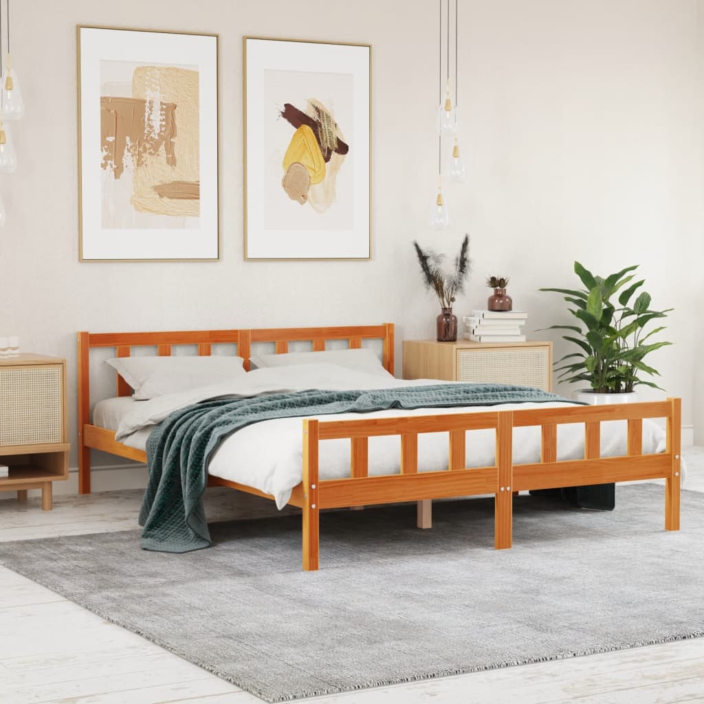 Bedframe zonder matras massief grenenhout wasbruin 150x200 cm is nu te koop bij PeponiXL, paradijselijk wonen!