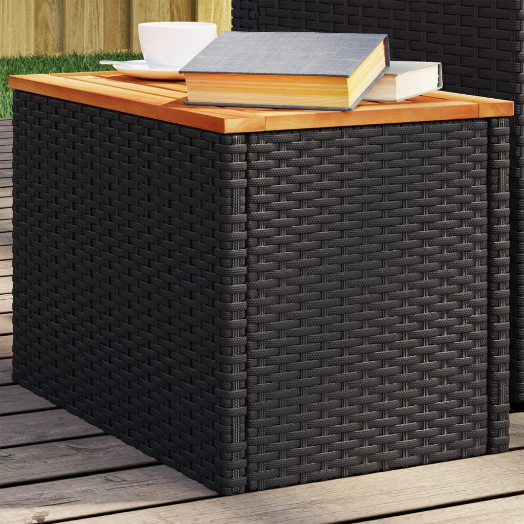 Tuinbijzettafels 2 st 55x34x37 cm hout poly rattan zwart is nu te koop bij PeponiXL, paradijselijk wonen!