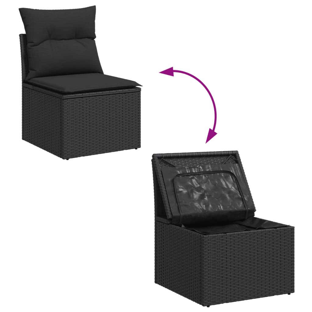 Tuinstoel zonder armleuningen met kussens zwart poly rattan is nu te koop bij PeponiXL, paradijselijk wonen!