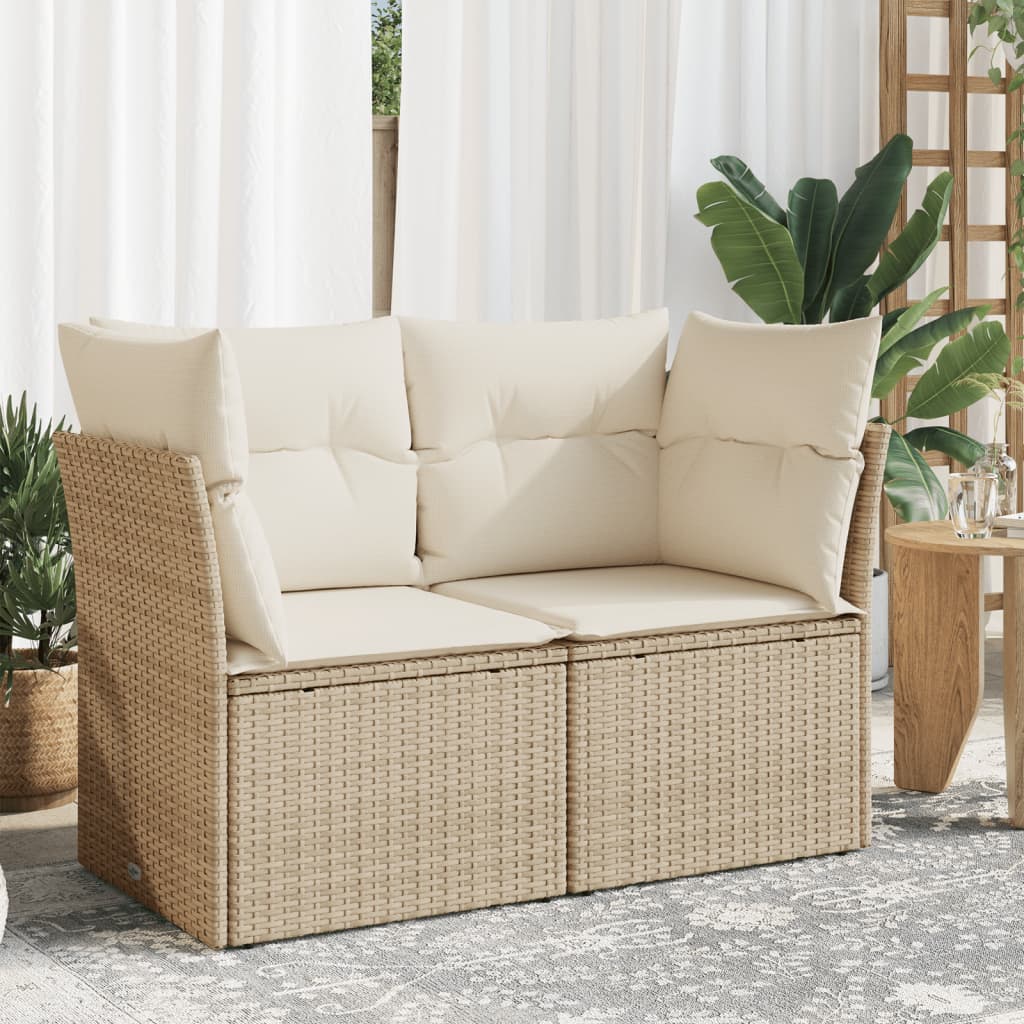 Tuinbank 2-zits met kussens poly rattan beige is nu te koop bij PeponiXL, paradijselijk wonen!