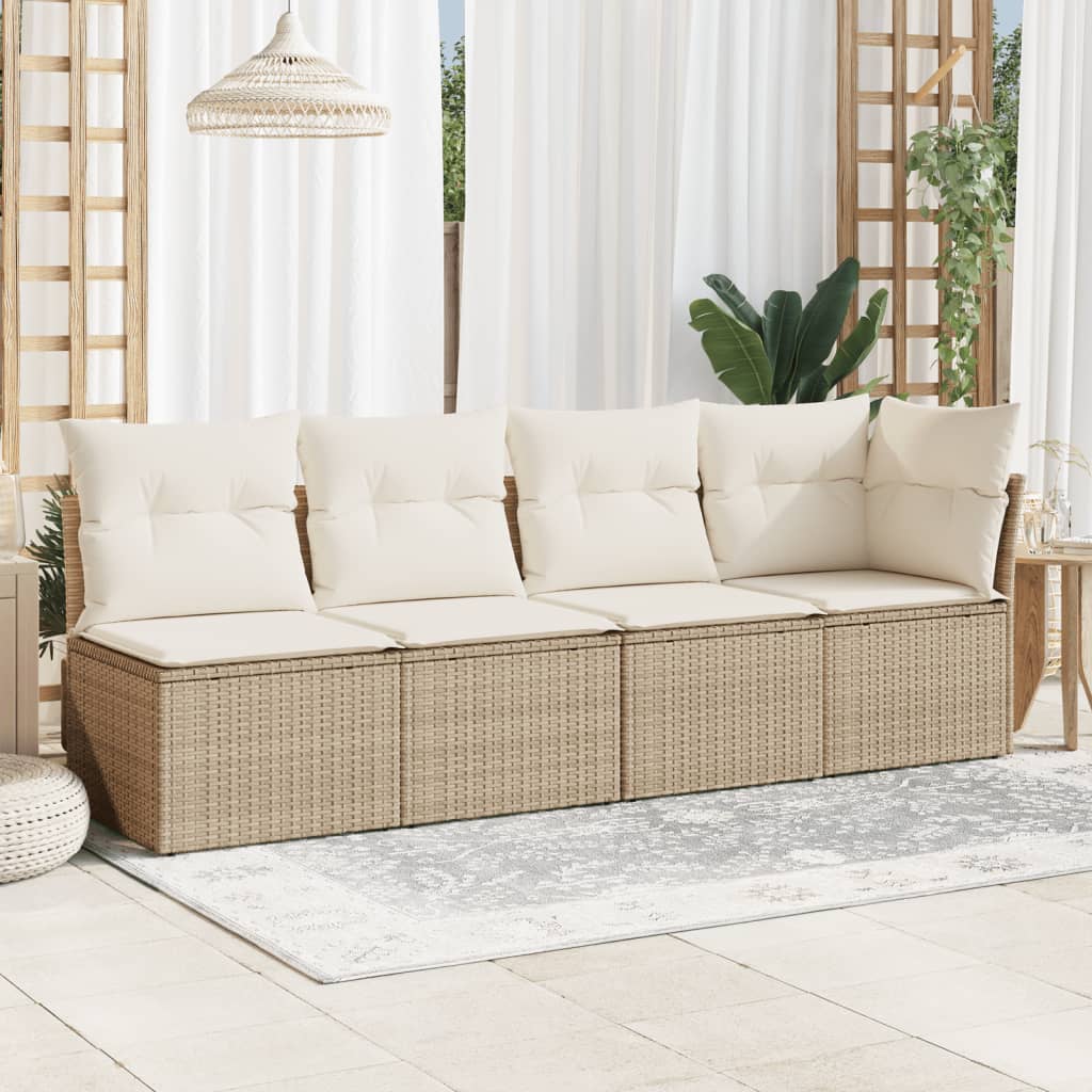 Tuinbank 4-zits met kussens poly rattan beige is nu te koop bij PeponiXL, paradijselijk wonen!