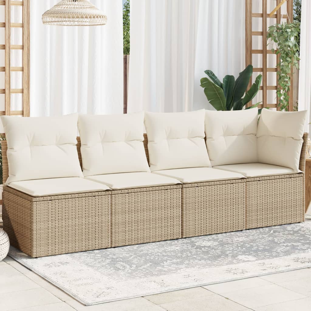 Tuinbank 4-zits met kussens poly rattan beige is nu te koop bij PeponiXL, paradijselijk wonen!