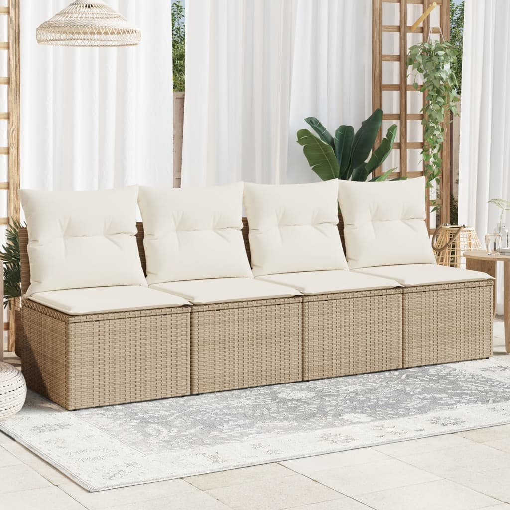 Tuinbank 4-zits met kussens poly rattan beige is nu te koop bij PeponiXL, paradijselijk wonen!