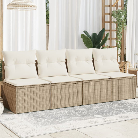 Tuinbank 4-zits met kussens poly rattan beige is nu te koop bij PeponiXL, paradijselijk wonen!