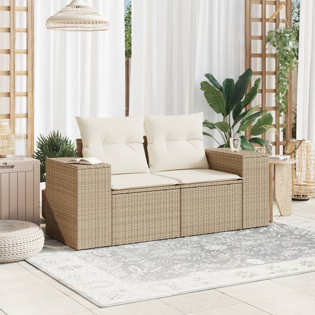 Tuinbank 2-zits met kussens poly rattan beige is nu te koop bij PeponiXL, paradijselijk wonen!