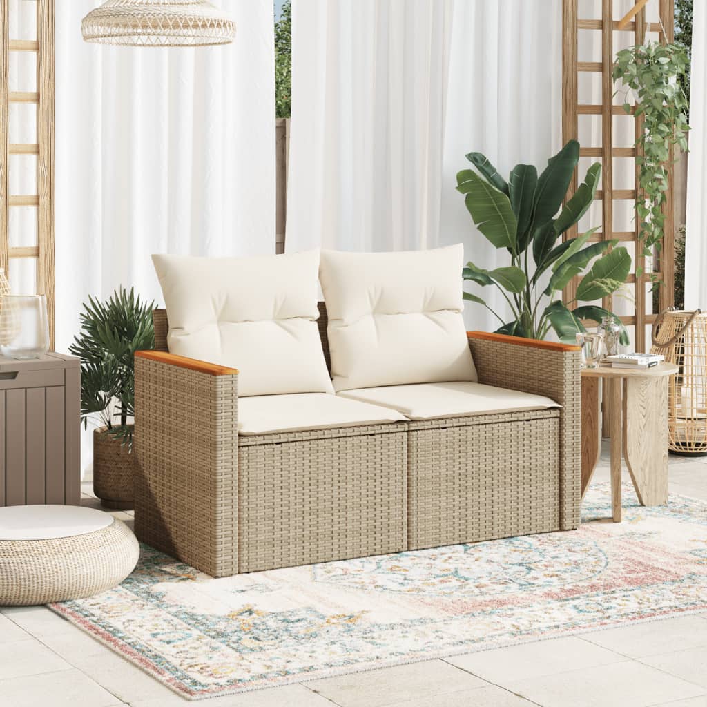 Tuinbank 2-zits met kussens poly rattan beige is nu te koop bij PeponiXL, paradijselijk wonen!