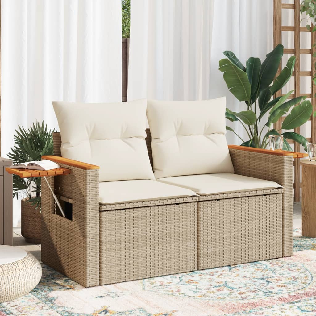 Tuinbank 2-zits met kussens poly rattan beige is nu te koop bij PeponiXL, paradijselijk wonen!