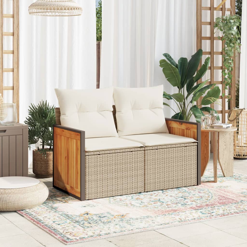 Tuinbank 2-zits met kussens poly rattan beige is nu te koop bij PeponiXL, paradijselijk wonen!