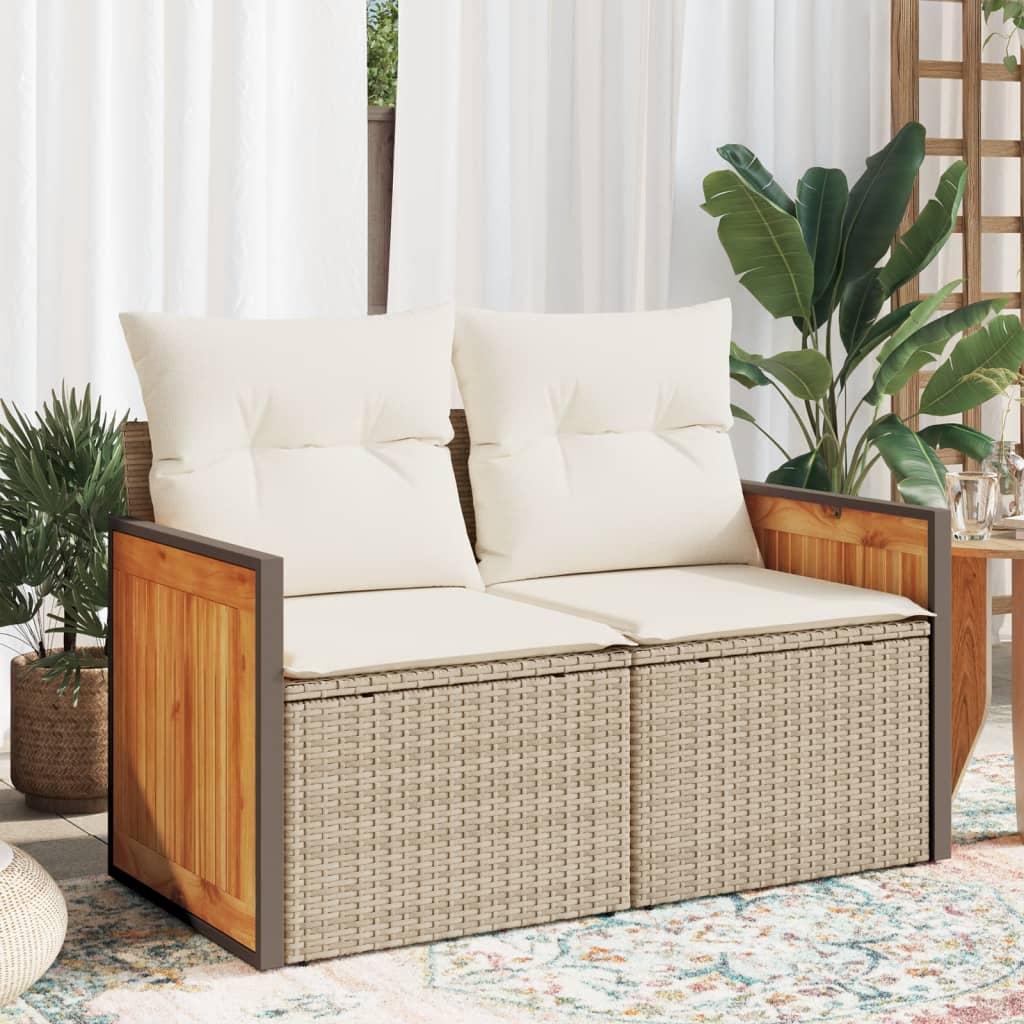 Tuinbank 2-zits met kussens poly rattan beige is nu te koop bij PeponiXL, paradijselijk wonen!