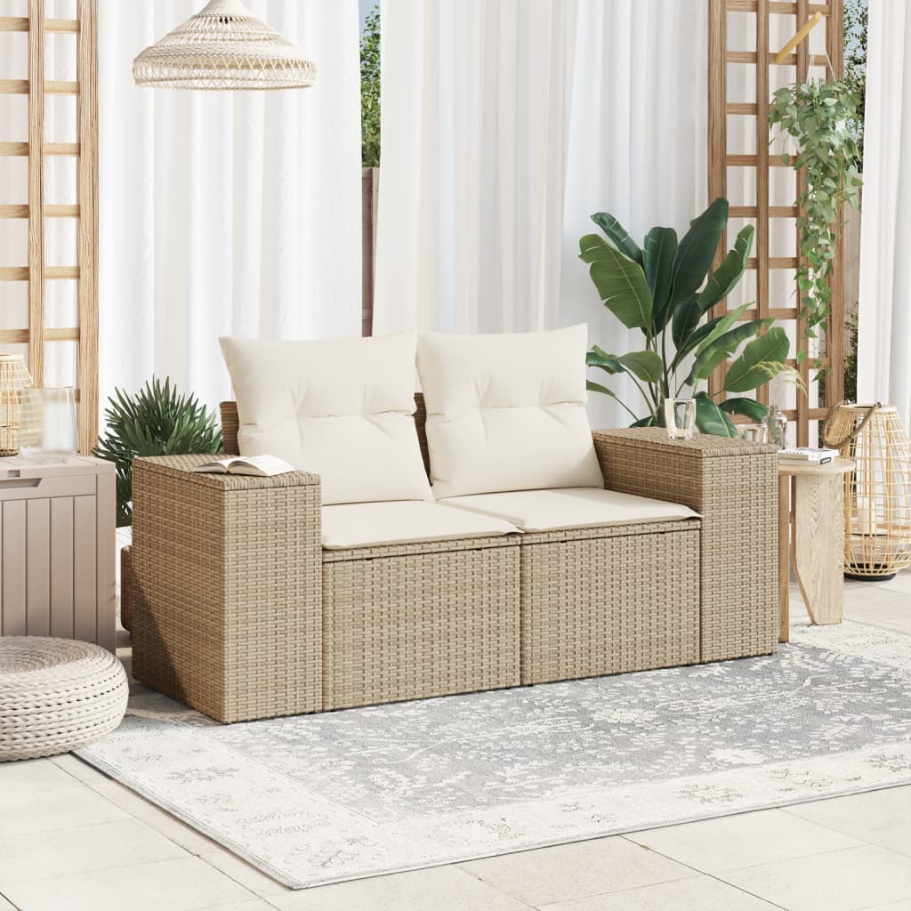 Tuinbank 2-zits met kussens poly rattan beige is nu te koop bij PeponiXL, paradijselijk wonen!