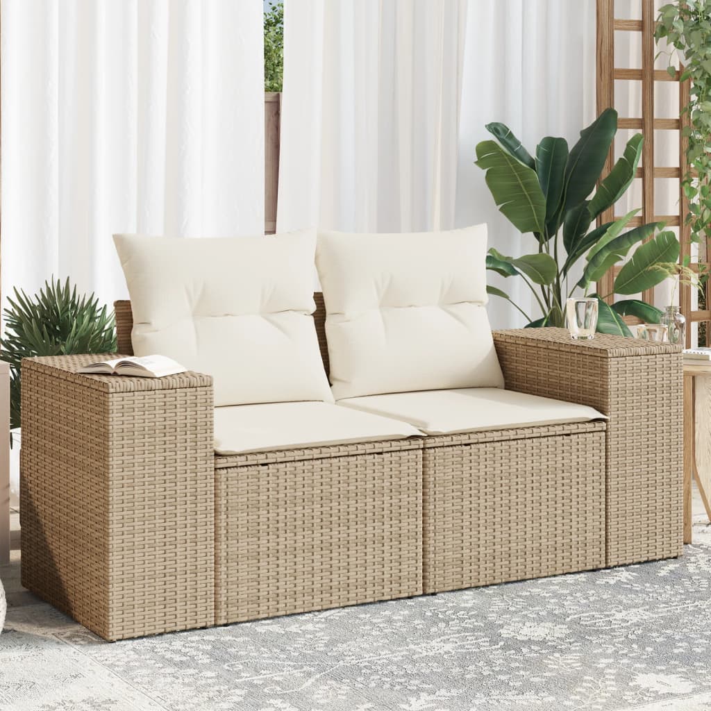 Tuinbank 2-zits met kussens poly rattan beige is nu te koop bij PeponiXL, paradijselijk wonen!