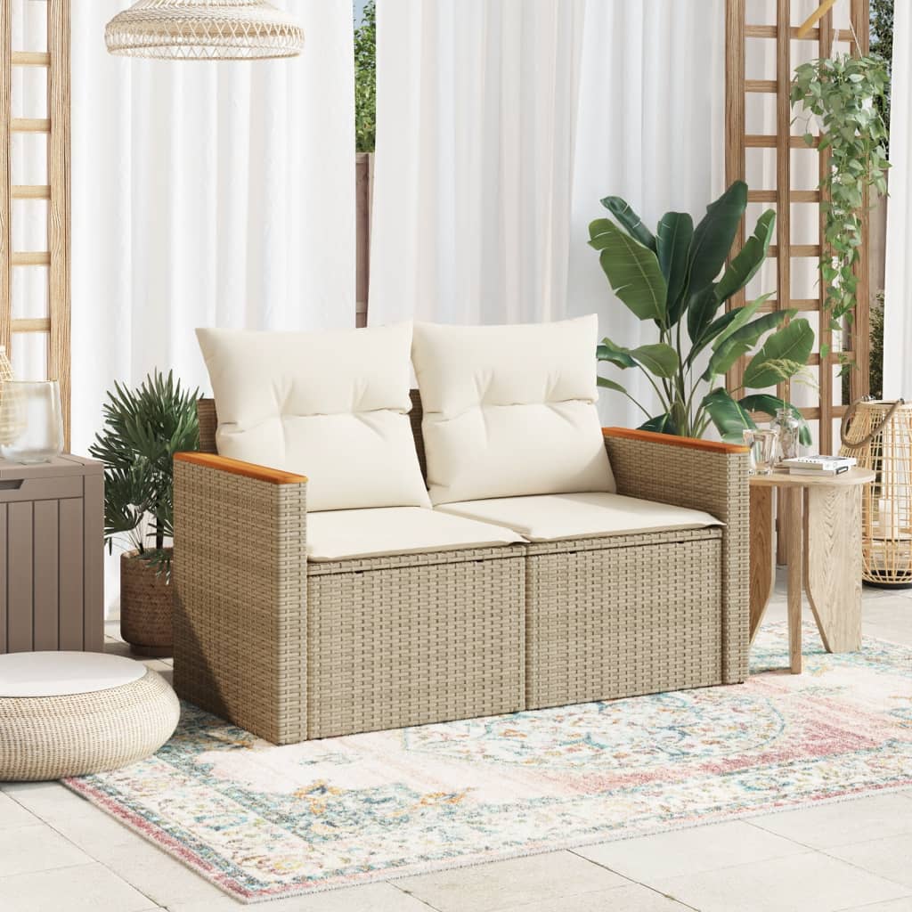 Tuinbank 2-zits met kussens poly rattan beige is nu te koop bij PeponiXL, paradijselijk wonen!
