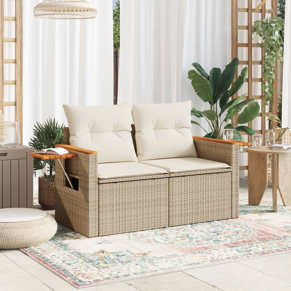 Tuinbank 2-zits met kussens poly rattan beige is nu te koop bij PeponiXL, paradijselijk wonen!