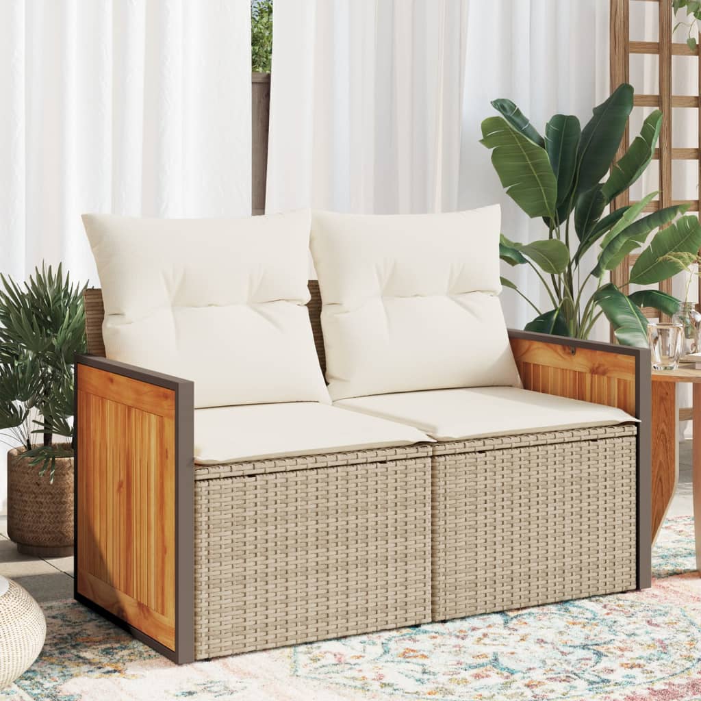 Tuinbank 2-zits met kussens poly rattan beige is nu te koop bij PeponiXL, paradijselijk wonen!