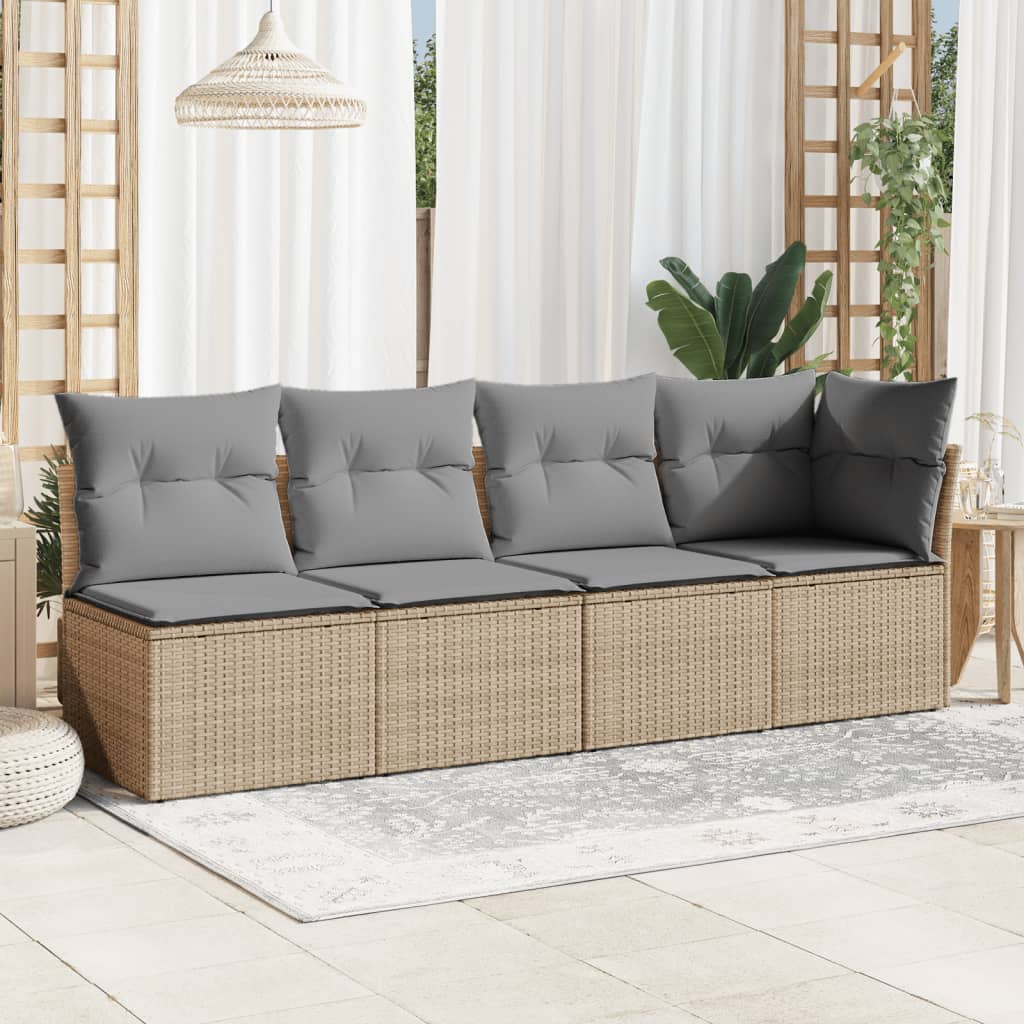 Tuinbank 4-zits met kussens poly rattan beige is nu te koop bij PeponiXL, paradijselijk wonen!