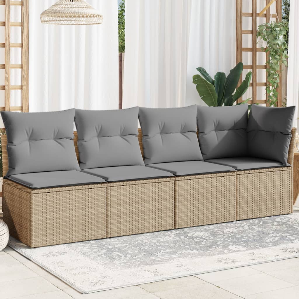 Tuinbank 4-zits met kussens poly rattan beige is nu te koop bij PeponiXL, paradijselijk wonen!