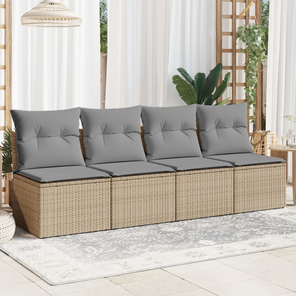 Tuinbank 4-zits met kussens poly rattan beige is nu te koop bij PeponiXL, paradijselijk wonen!
