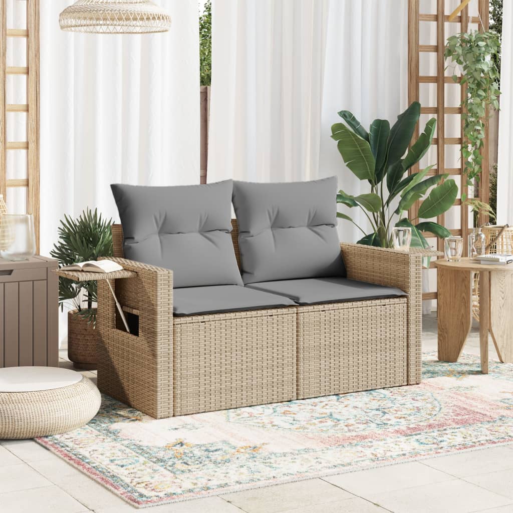Tuinbank 2-zits met kussens poly rattan beige is nu te koop bij PeponiXL, paradijselijk wonen!
