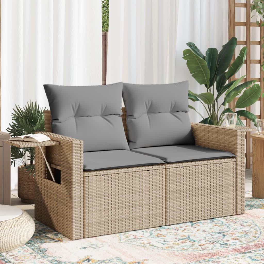 Tuinbank 2-zits met kussens poly rattan beige is nu te koop bij PeponiXL, paradijselijk wonen!