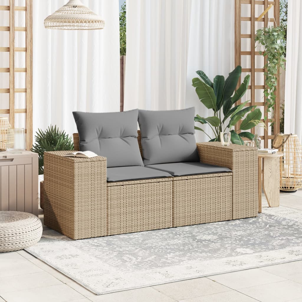 Tuinbank 2-zits met kussens poly rattan beige is nu te koop bij PeponiXL, paradijselijk wonen!