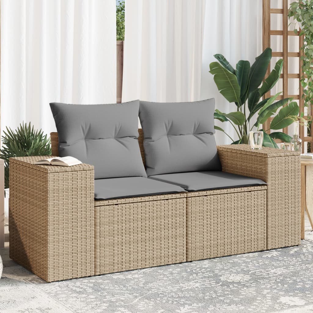 Tuinbank 2-zits met kussens poly rattan beige is nu te koop bij PeponiXL, paradijselijk wonen!