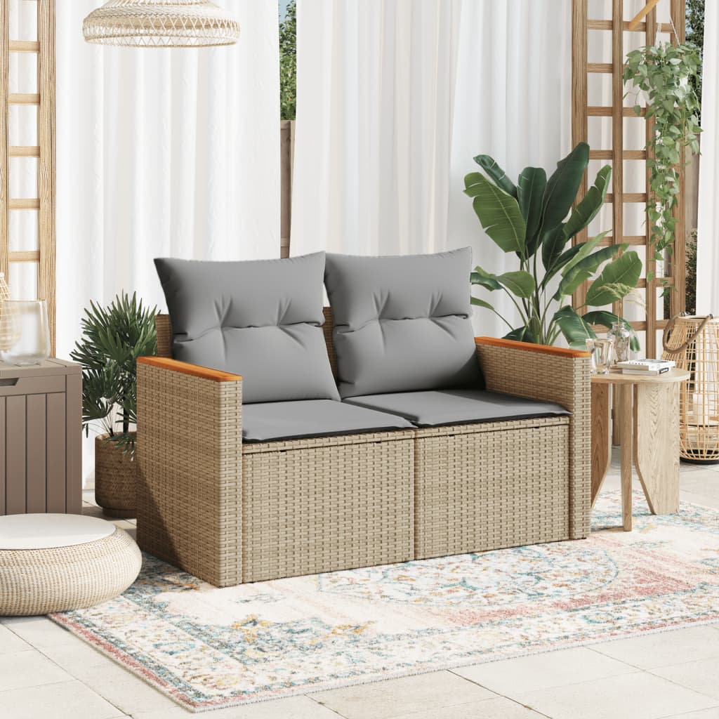 Tuinbank 2-zits met kussens poly rattan beige is nu te koop bij PeponiXL, paradijselijk wonen!