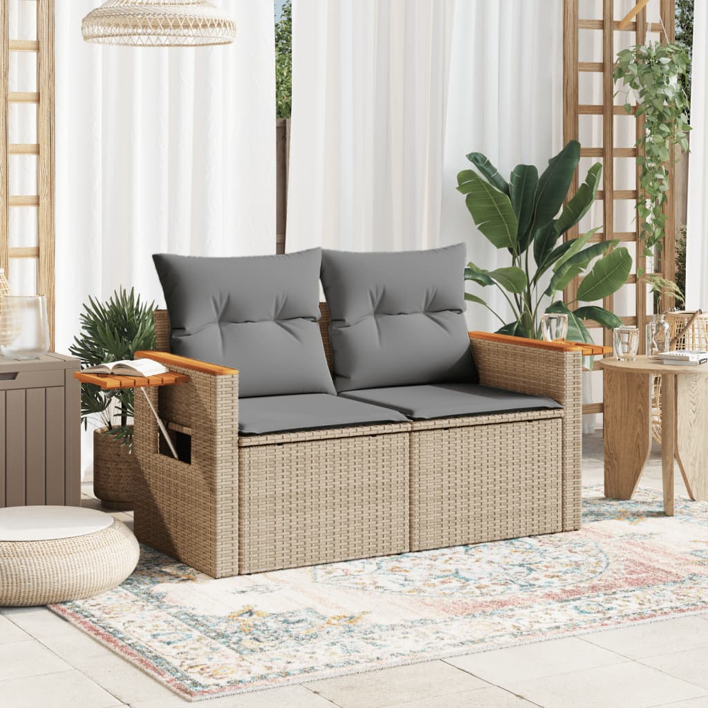 Tuinbank 2-zits met kussens poly rattan beige is nu te koop bij PeponiXL, paradijselijk wonen!