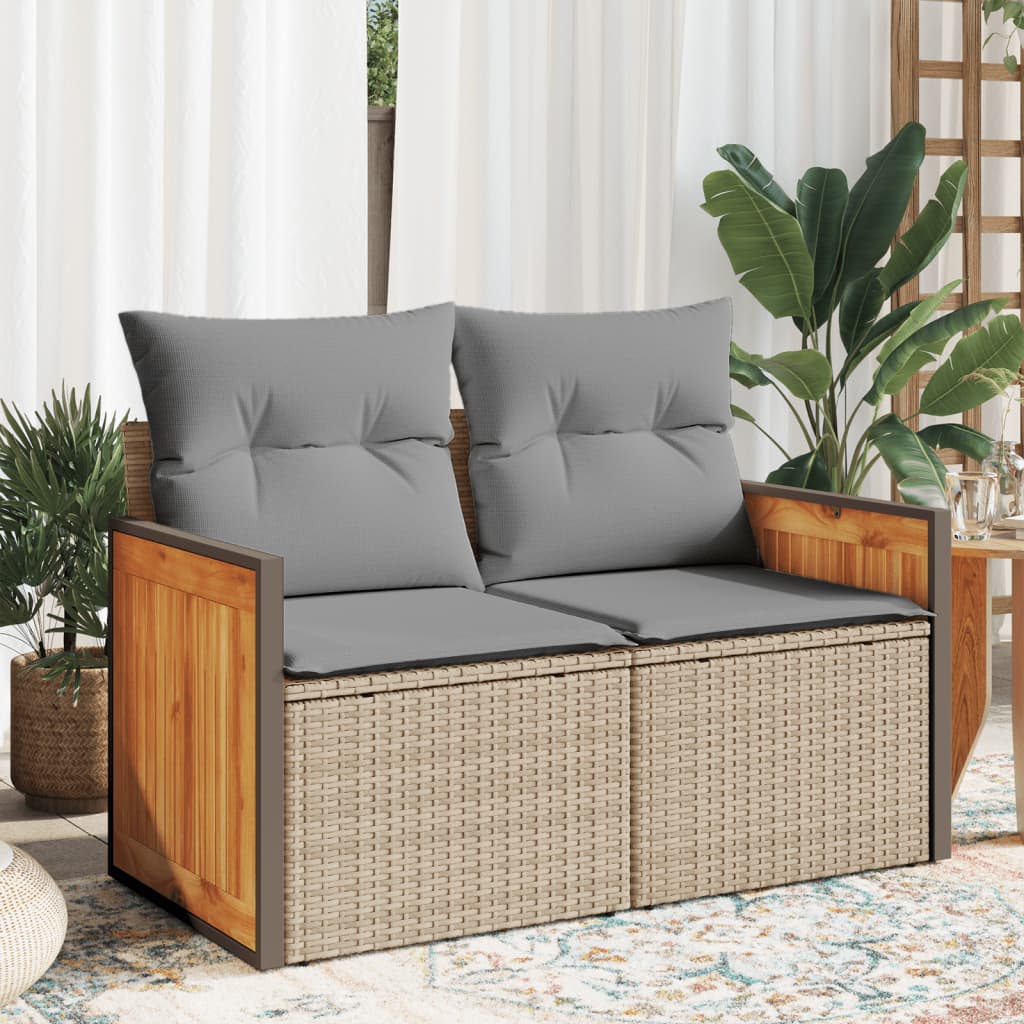 Tuinbank 2-zits met kussens poly rattan beige is nu te koop bij PeponiXL, paradijselijk wonen!