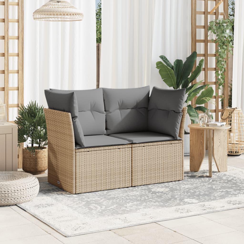 Tuinbank 2-zits met kussens poly rattan beige is nu te koop bij PeponiXL, paradijselijk wonen!