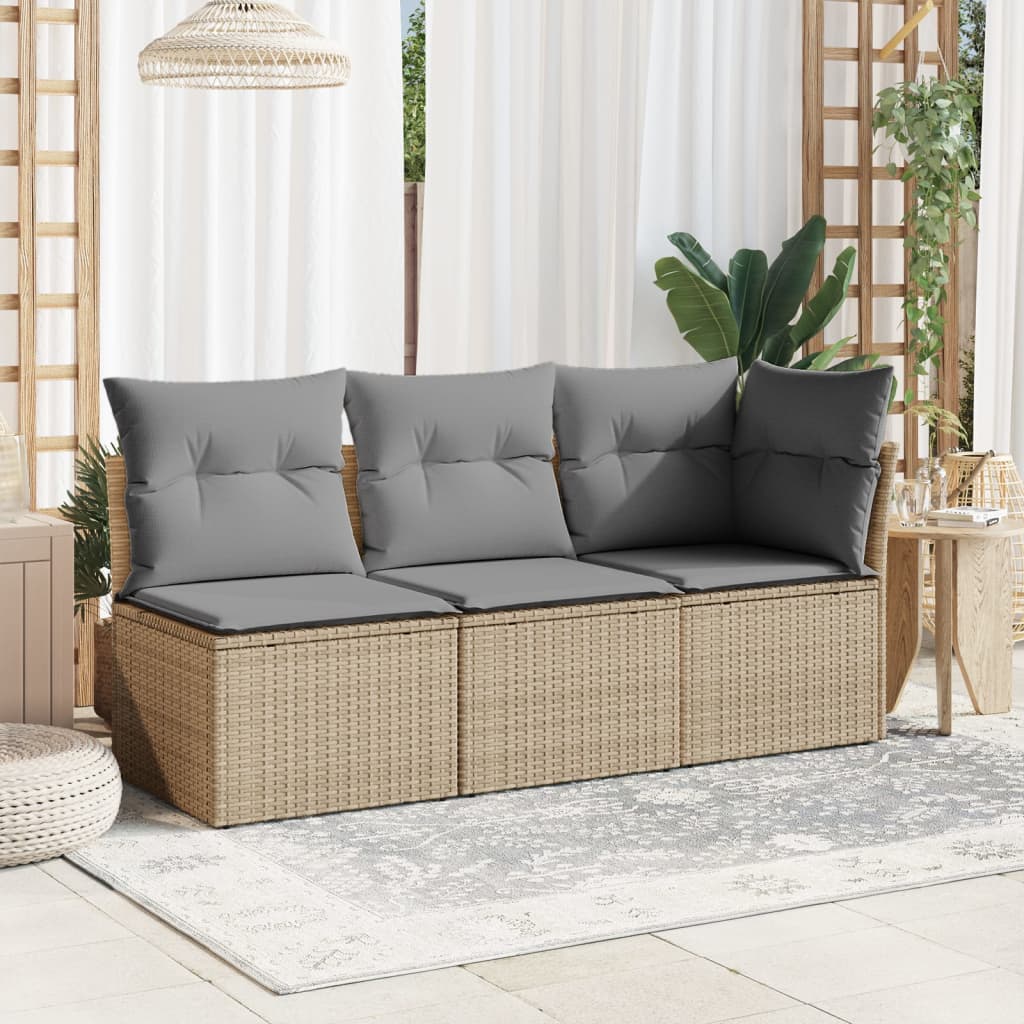 Tuinbank 3-zits met kussens poly rattan beige is nu te koop bij PeponiXL, paradijselijk wonen!