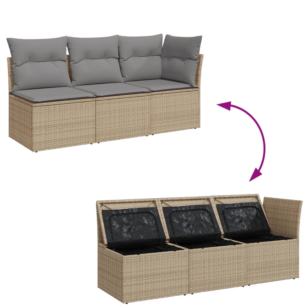 Tuinbank 3-zits met kussens poly rattan beige is nu te koop bij PeponiXL, paradijselijk wonen!