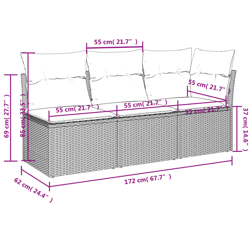 Tuinbank 3-zits met kussens poly rattan beige is nu te koop bij PeponiXL, paradijselijk wonen!